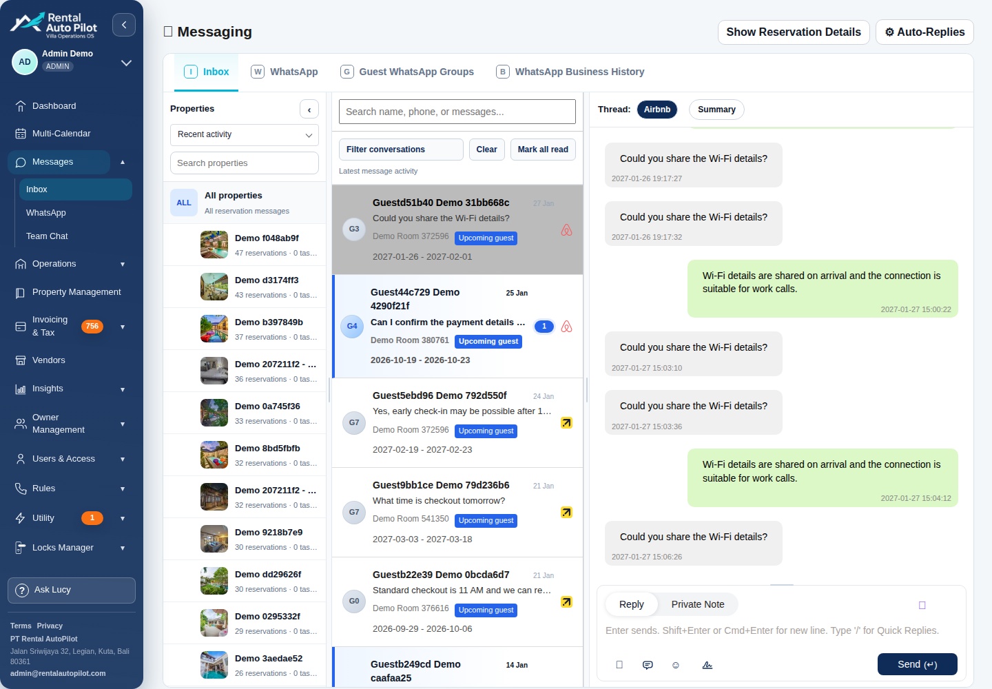Rental AutoPilot guest messaging workspace