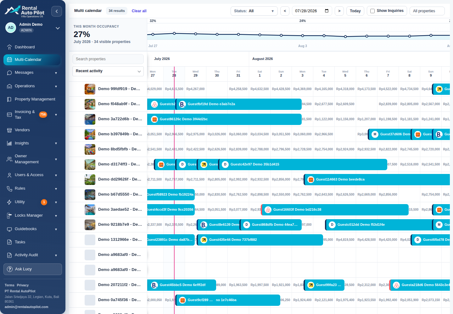Rental AutoPilot multi-calendar with connected reservation operations